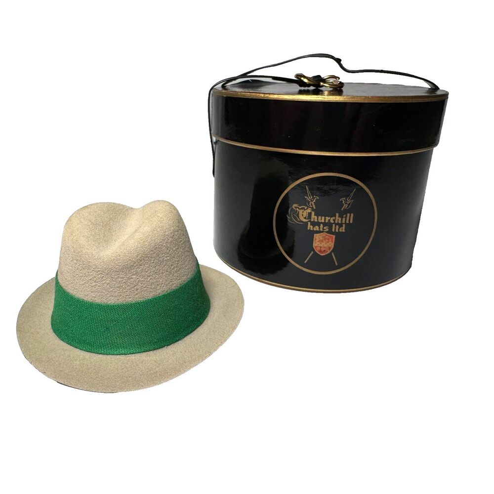 Vintage Churchill Hats Ltd Miniature Salesman Sample Fedora Hat & Case Box 50s